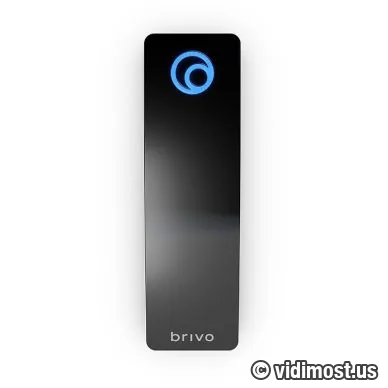 Slim black Brivo B-BSMF mullion reader with a lit Brivo logo at the top