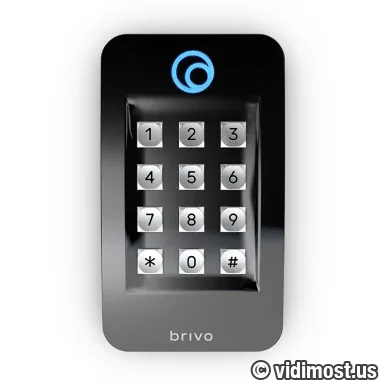 Brivo B-BSPKF tri-technology reader with metal keypad buttons and lit logo